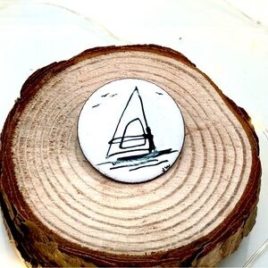 Enamel Brooch – Windsurfing Scene, Signed JW